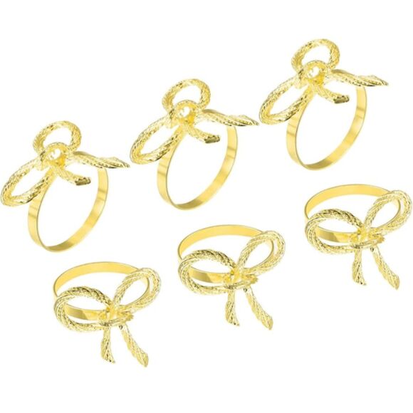 Bow-Knot Metal Napkin Rings, UXCELL, Gold Tone, NEW, Party Table Decor, Set of 6 - Picture 1 of 8